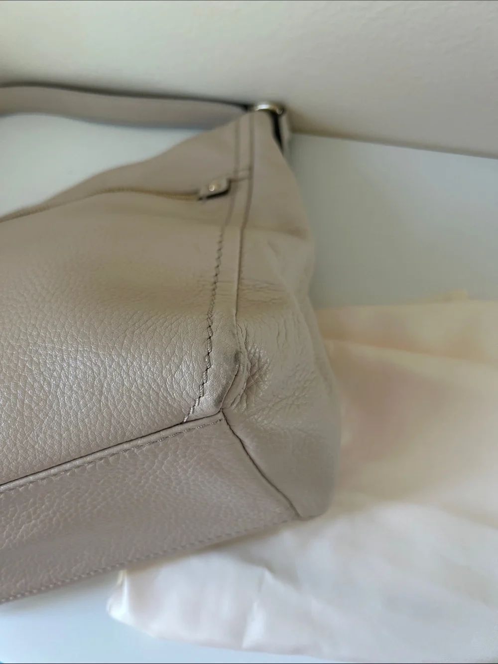 Kate Spade New York Pebbled Leather Shoulder Bag in Light Beige